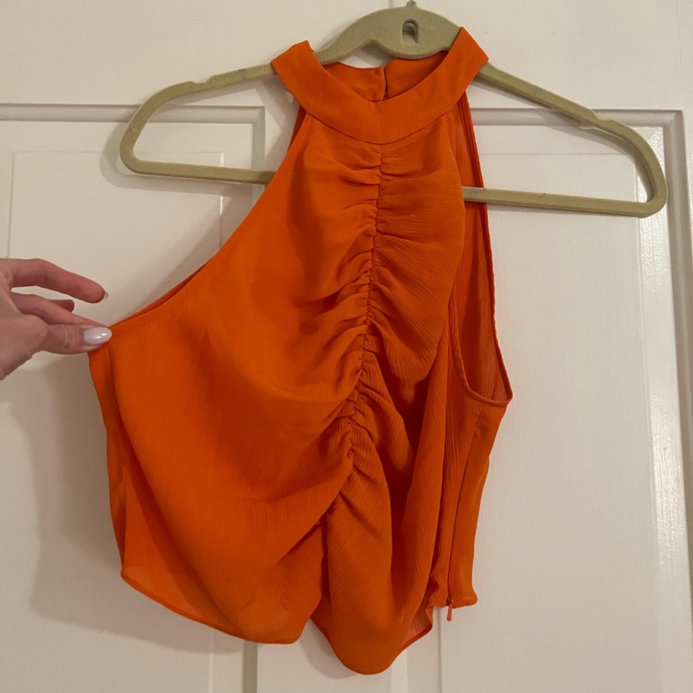 STAUD Orange Ruched Crop Top